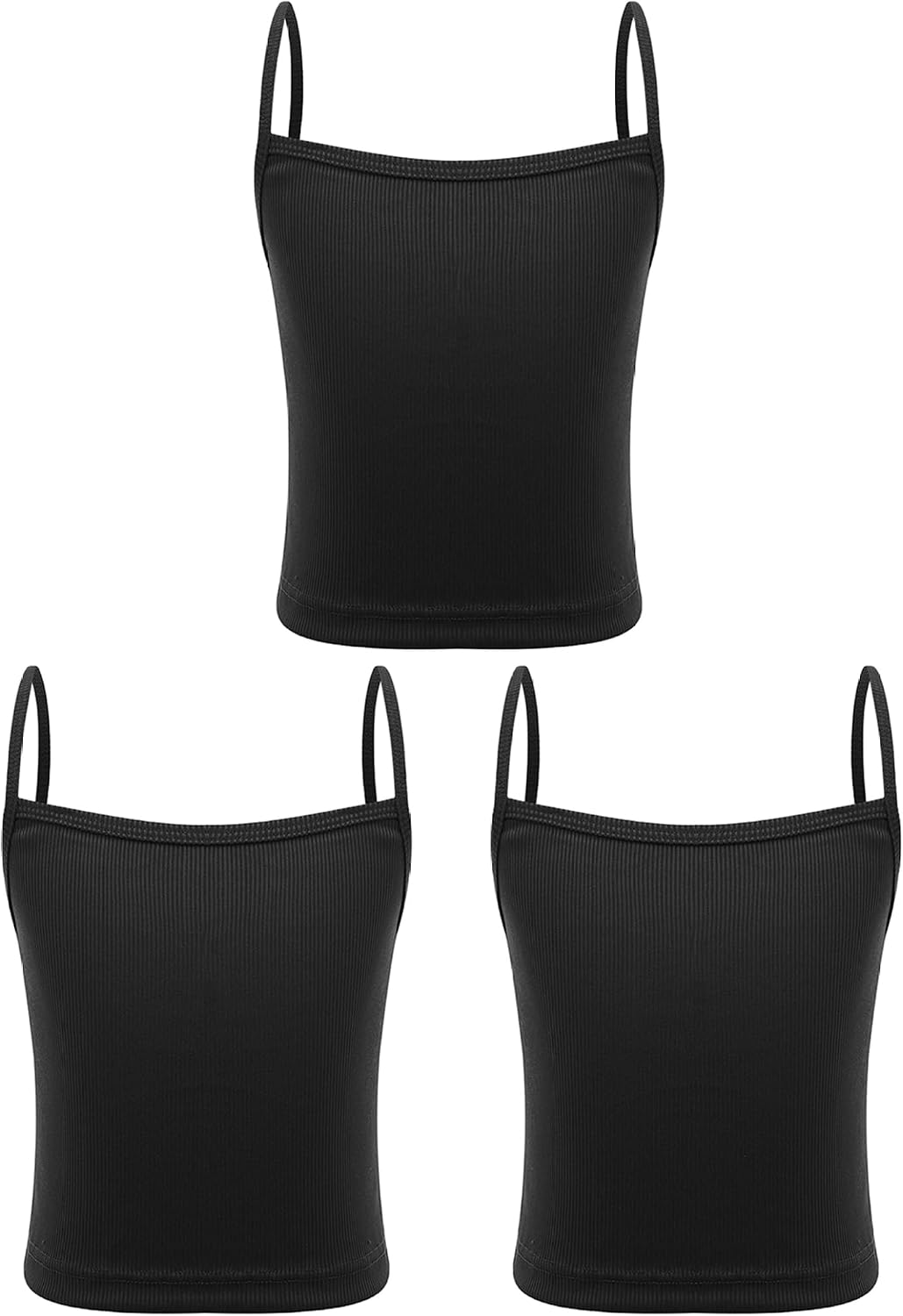 Kids Girls 3pcs Ribbed Camisole Undershirt Sports Dance Crop Tank Top Spaghetti Straps Yoga Vest