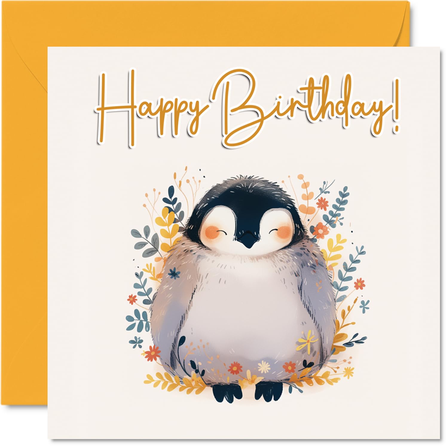 Penguin Birthday Cards - Floral Birds - Happy Birthday Card for Mum Dad Brother Sister Auntie Uncle Cousin Friend Family Colleague 145mm Bday Greeting Cards
