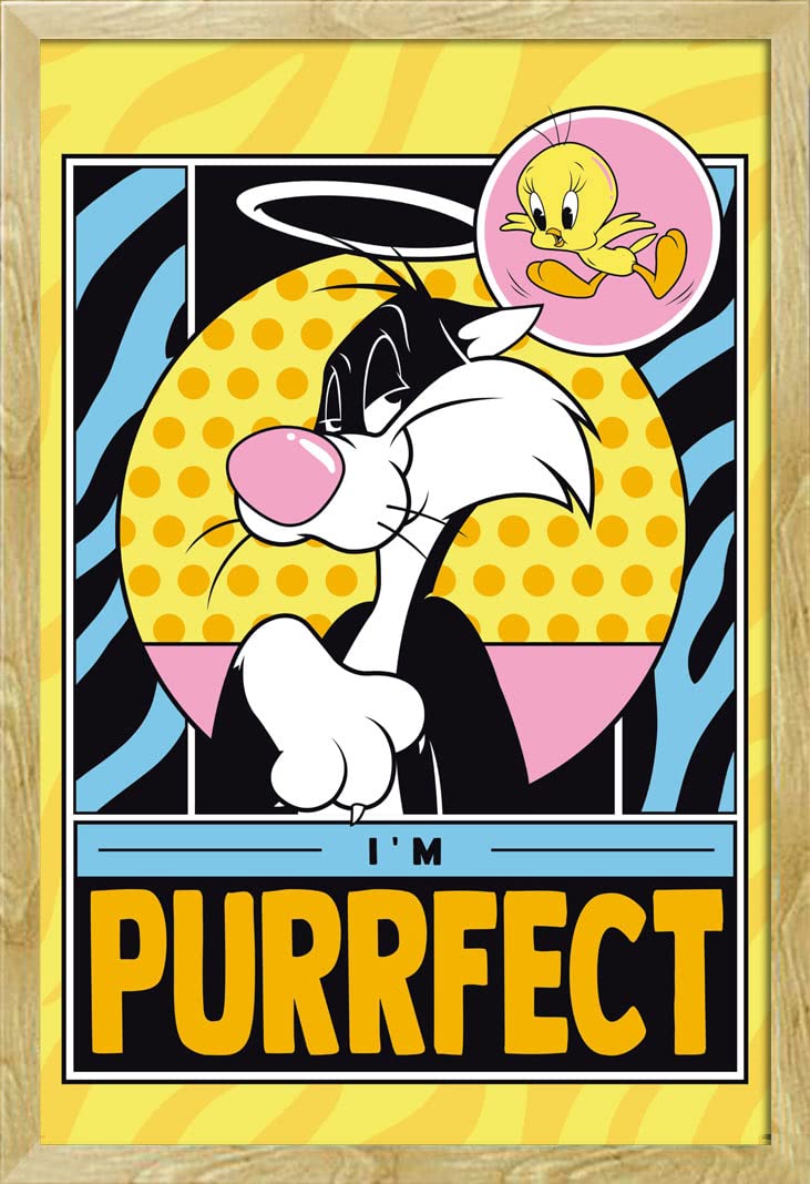 empireposter Poster di Looney Tunes - Tweety & Sylvester - serie TV per bambini, dimensioni 61 x 91,5 cm + cornice intercambiabile, Shinsuke® Maxi MDF faggio, disco acrilico