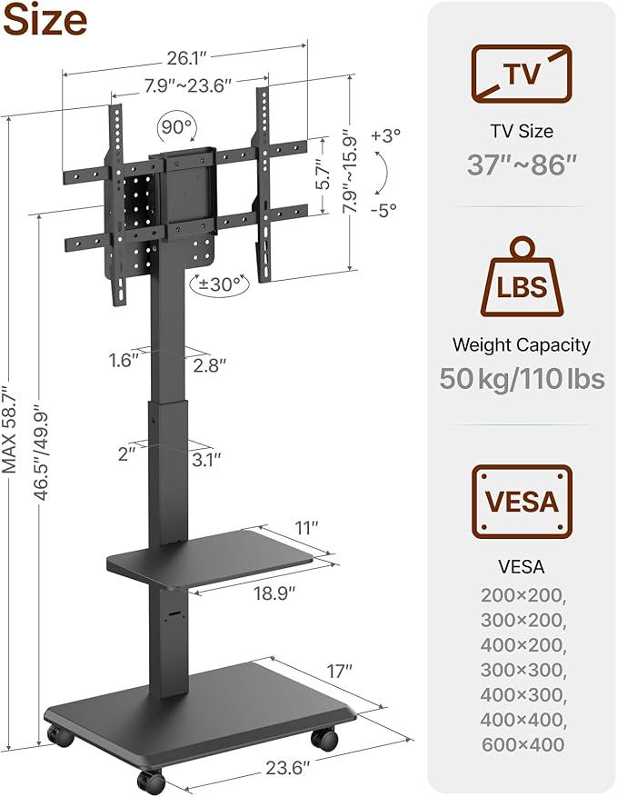 Soporte para TV rodante de acero para pantallas de 37 a 86 pulgadas miniatura 8