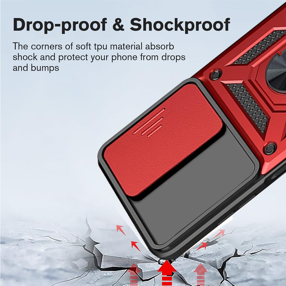 Honor X6B 2-in-1 Tempered Glass Case with Slide Camera Protection, Heavy Duty Military Grade Protective Cover, Phone Holder, Red - Image 4