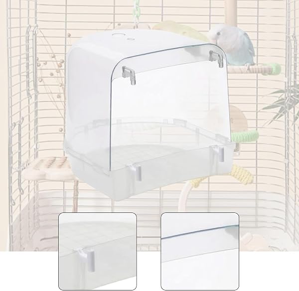 kowaku Bain Oiseaux Cage Bain pour Oiseaux Accessoire Baignoire Suspendue Cuve de Bain Perroquet Matériau PP Métal Fonction Accroche Facile Surface, Clair - 2