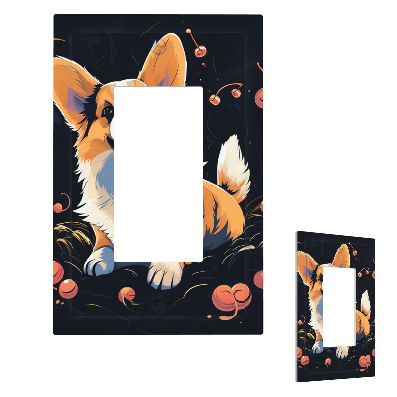 Corgi Dog On Dark Background Wall Plate Cover Modern Decorative 1 Gang Light Switch Cover Unbreakable Receptacle Outlet Covers For Living Room Bedroom Home Decor 1 Gang