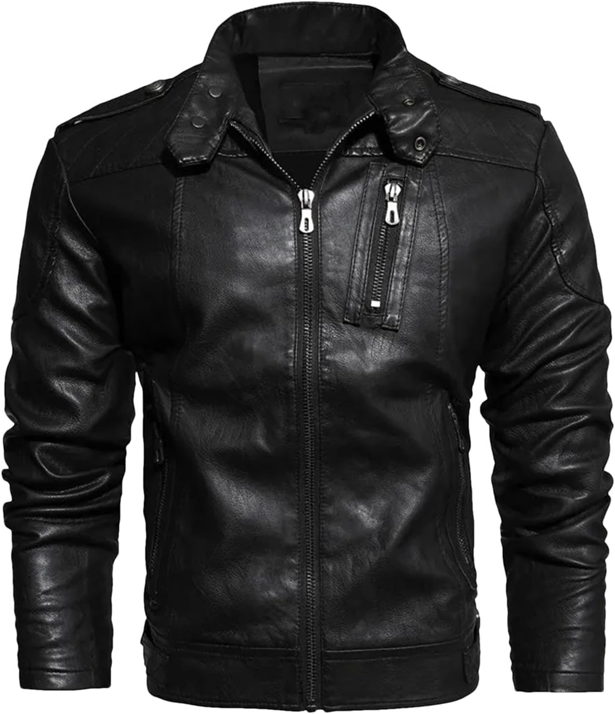 Men's Spring Faux Leather Jacket Slim Motorcycle Fleece Coat Men Outdoor Casual Motor PU Leather Jacket