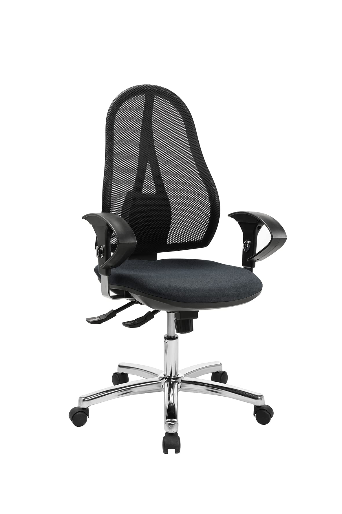 TOPSTAR Open Point SY Deluxe, ergonomischer Syncro-Bandscheiben-Drehstuhl, Bürostuhl, Schreibtischstuhl, inkl. Armlehnen (höhenverstellbar), Stoff, meliert, Grau Meliert