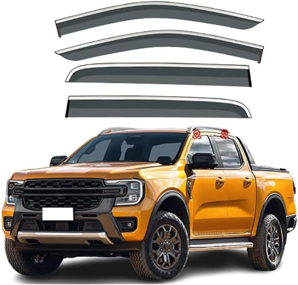 Wind Deflectors for Ranger Raptor T6 MK2-P703 2023, Keep Your Car Ventilated in Rain Car Rain Guard Shield Stick-on Fitment Weathershields