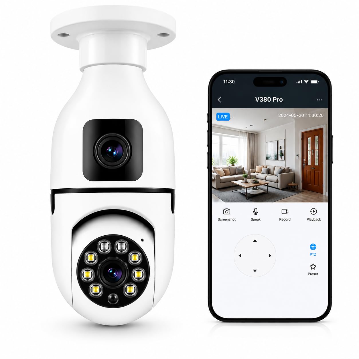 360° Smart WiFi Security Camera with Bulb Holder | Dual Lens PTZ CCTV Camera | WiFi | AI Detection | Two-Way Audio | Night Vision | Motion Alert | SD Card & Cloud Support (1, Dual Camera)-image-35