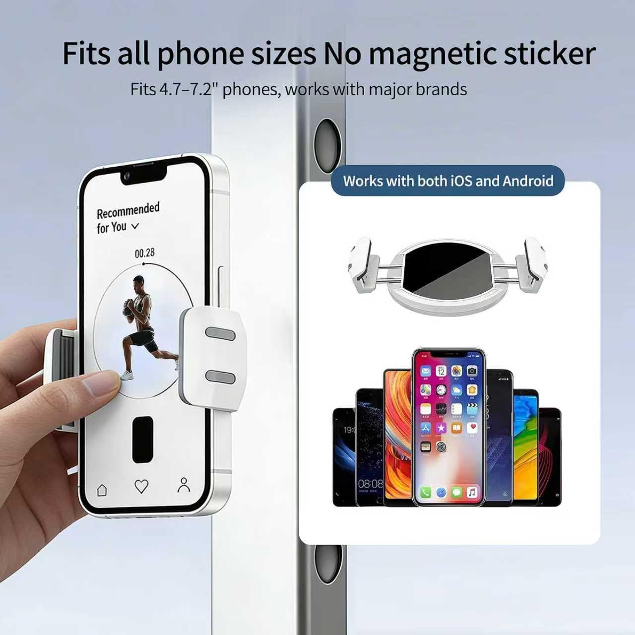 kelofam Magnetic Phone Holder (Strong Magnet), Portable Gym Magnetic Phone Holder, Attach to Metal Surfaces, Compatible with All Smartphones 4.7-6.9 inches（White）