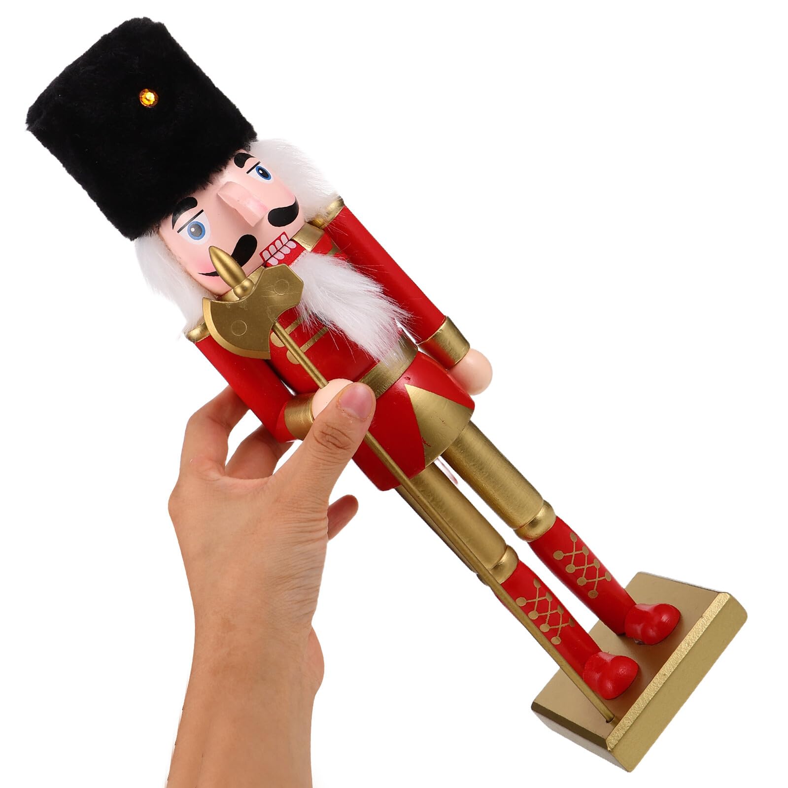 Weihnachtssoldat Nussknackerfigur 38cm mit Quadratischem Sockel Handgefertigte Traditionelle Weihnachtsdekoration für Tisch und Kaminsims