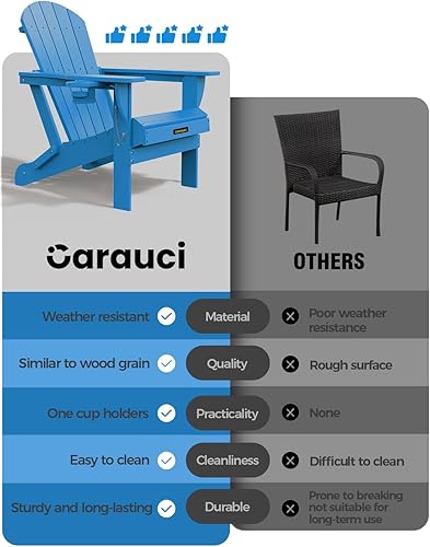 Miniatura 4 de Silla Adirondack de plástico HDPE, silla Adirondack plegable resistente a la intemperie con soporte para tazas, silla de madera texturizada para