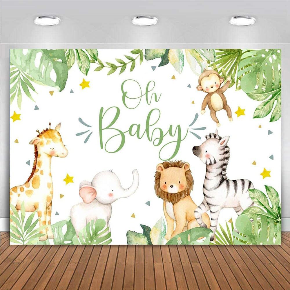 Boy Safari Baby Shower Backdrop Oh Baby Jungle Animals Pography Background Vinyl Zoo Animal Green Leaves Po Booth Banner