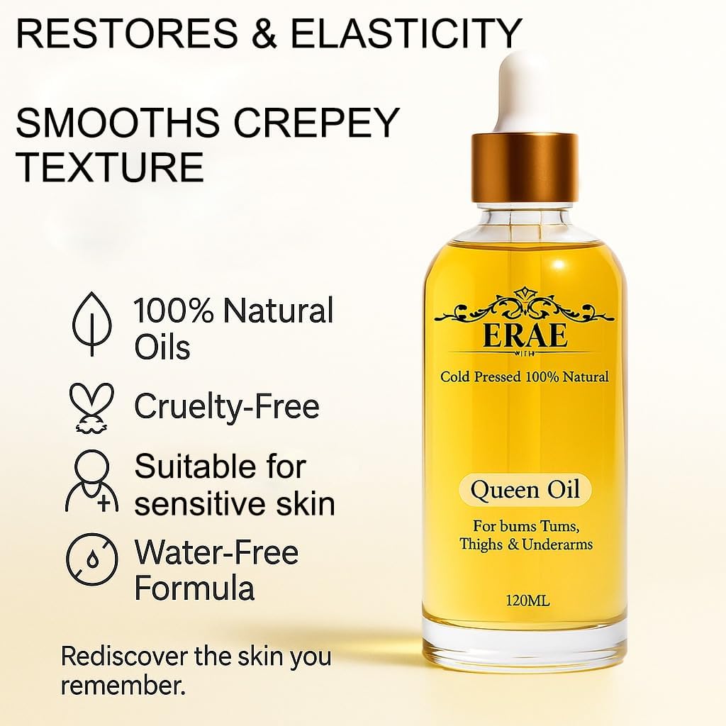 Erae Queen Oil – Cold-Pressed Natural Botanical Firming Oil for Face & Body – Hydrates Tightens & Restores Elasticity for Crepey, Aging & Menopausal Skin on Arms, Tummy & Thighs, 4 fl oz (1PCS) - Image 7