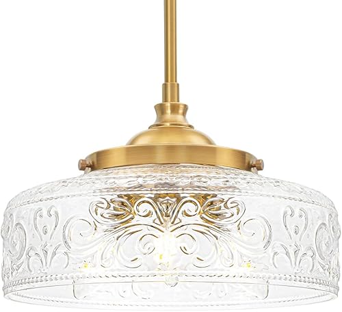 Miniatura 1 de 3 luces colgantes ajustables para isla de cocina, metal cepillado dorado y vidrio transparente, luces colgantes de latón vintage para baño, pasillo,