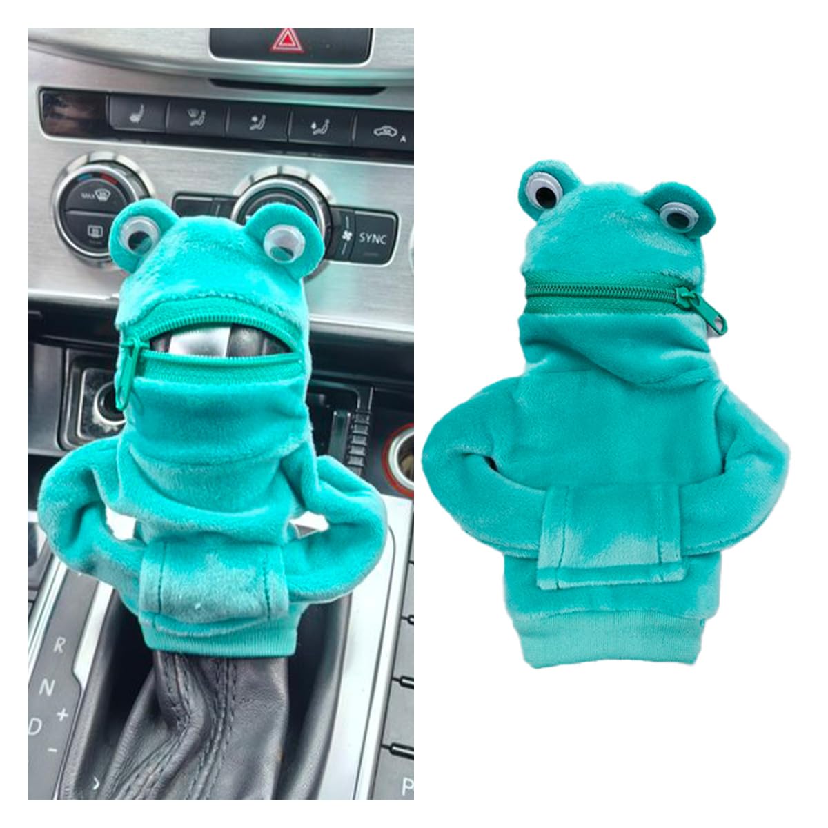 Mini Frog Gear Stick Car Shifter Hoodie, Gear Shift Cover Funny Gearshift Sweater, Gear Shift Knob Hoodie Protector, Cute Gadgets Car Interior Accessories and Decorations (Green Frog)