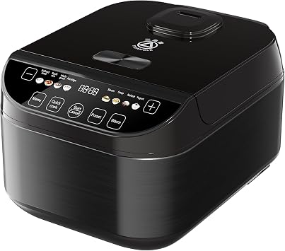 TRIANGLE Smart Rice Cooker 6 Cups Uncooked, Fuzzy Logic Rice Maker One-Touch Cooking with Non-stick Inner Pot, Steamer, Quick Cook, Timer, Auto Keep Warm Feature, Black