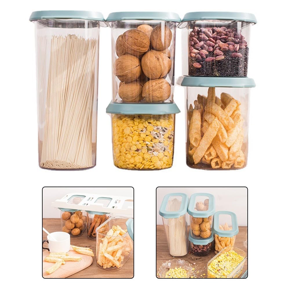 Frischhaltedosen-Set aus Kunststoff, luftdicht, 7-teilig, stapelbar, Küchenorganizer, Trockenwaren, Nudeln, Mehl, Haferblau
