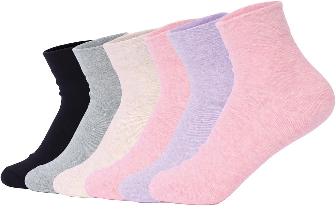 Women's Diabetic Socks – 6 Pairs, Non-Binding, Soft Cotton, Comfort Fit, Breathable & Trendy, Made in Korea, Size 5-9