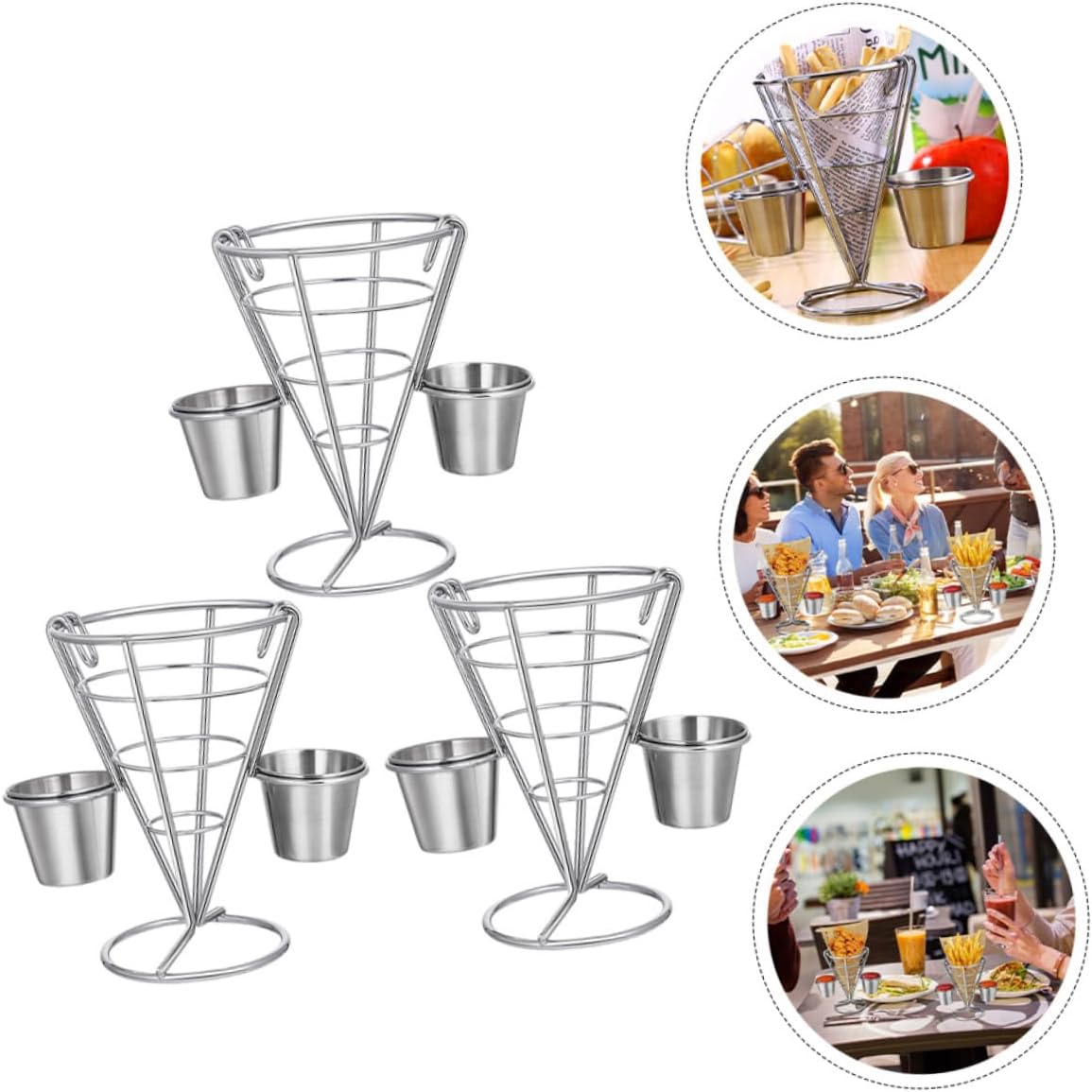 Fried Food Holder 3pcs Iron Cone Shaped French Fry Rack Easy to Clean Home Tableware