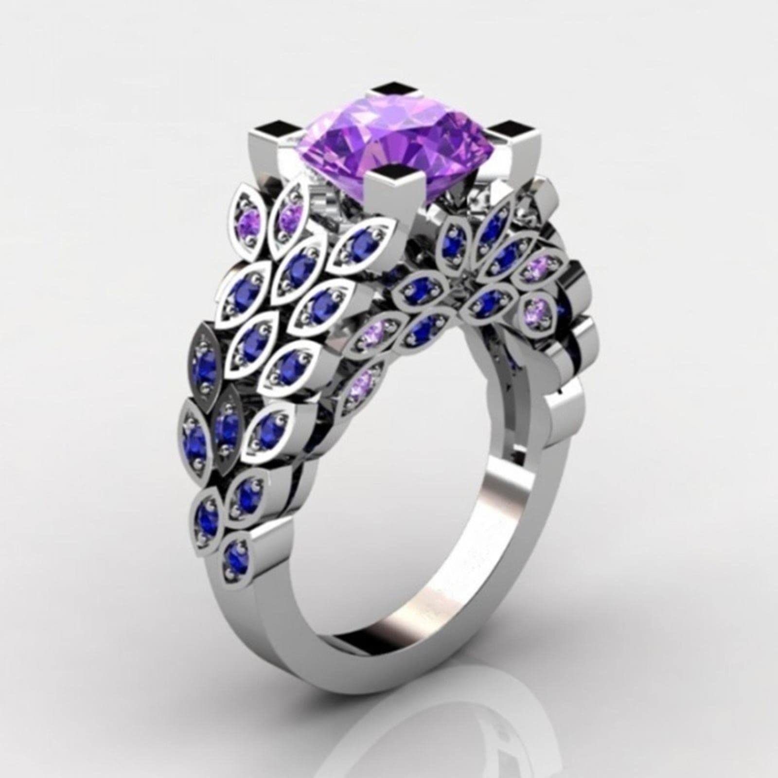 MAYIYAHO Luxurious Marquise Purple Color Rhinestone Birthstone Engagement Bridal Ring Wedding Party Jewelry Accessory bijoux