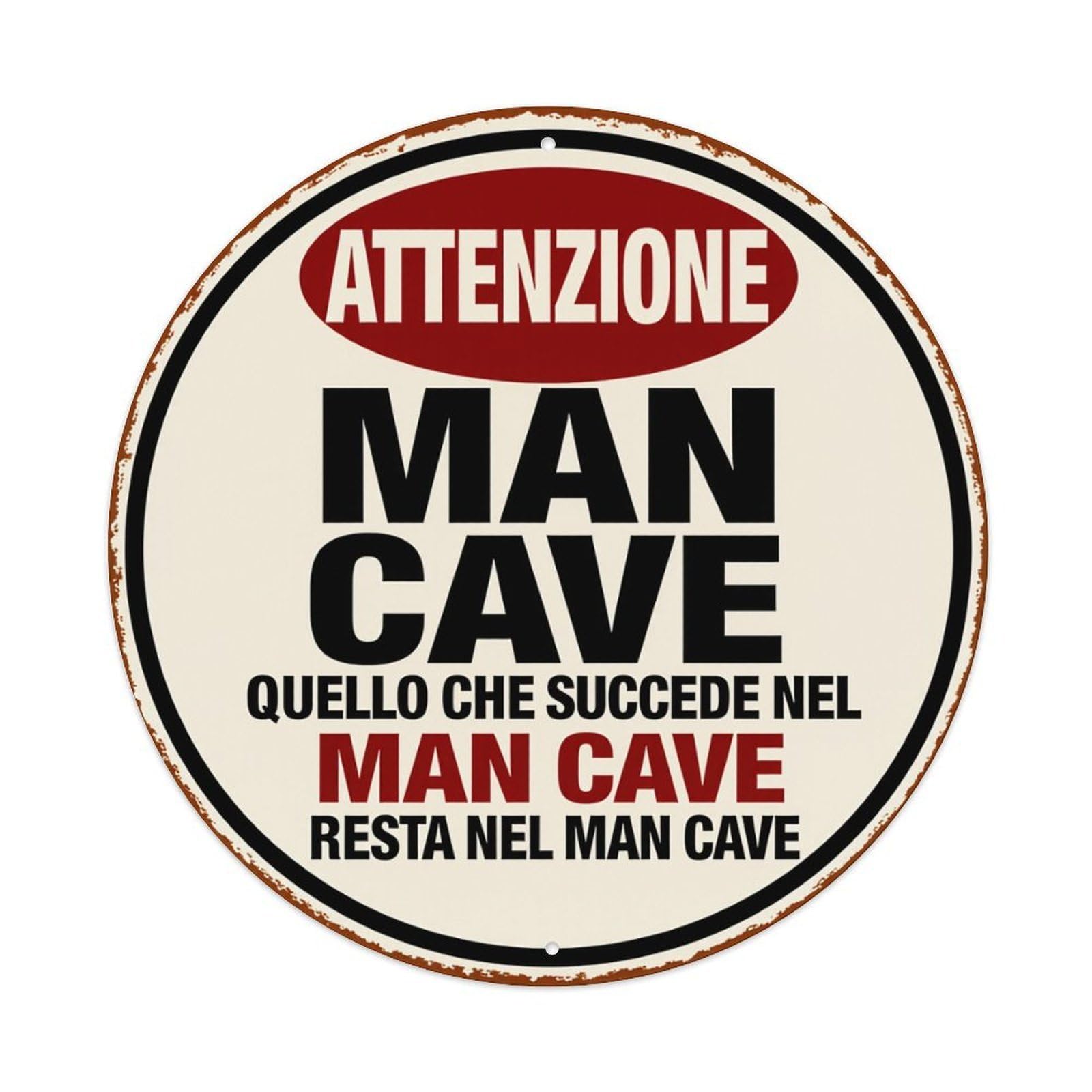 Lzwbntey Vintage Attention Man Cave Stay In The Man Cave Metal Tin Sign Retro Wall Decor For Home Bar Garage Cafe, Indoor & Outdoor Decorative，Circle Metal Poster, 8X8 Inch