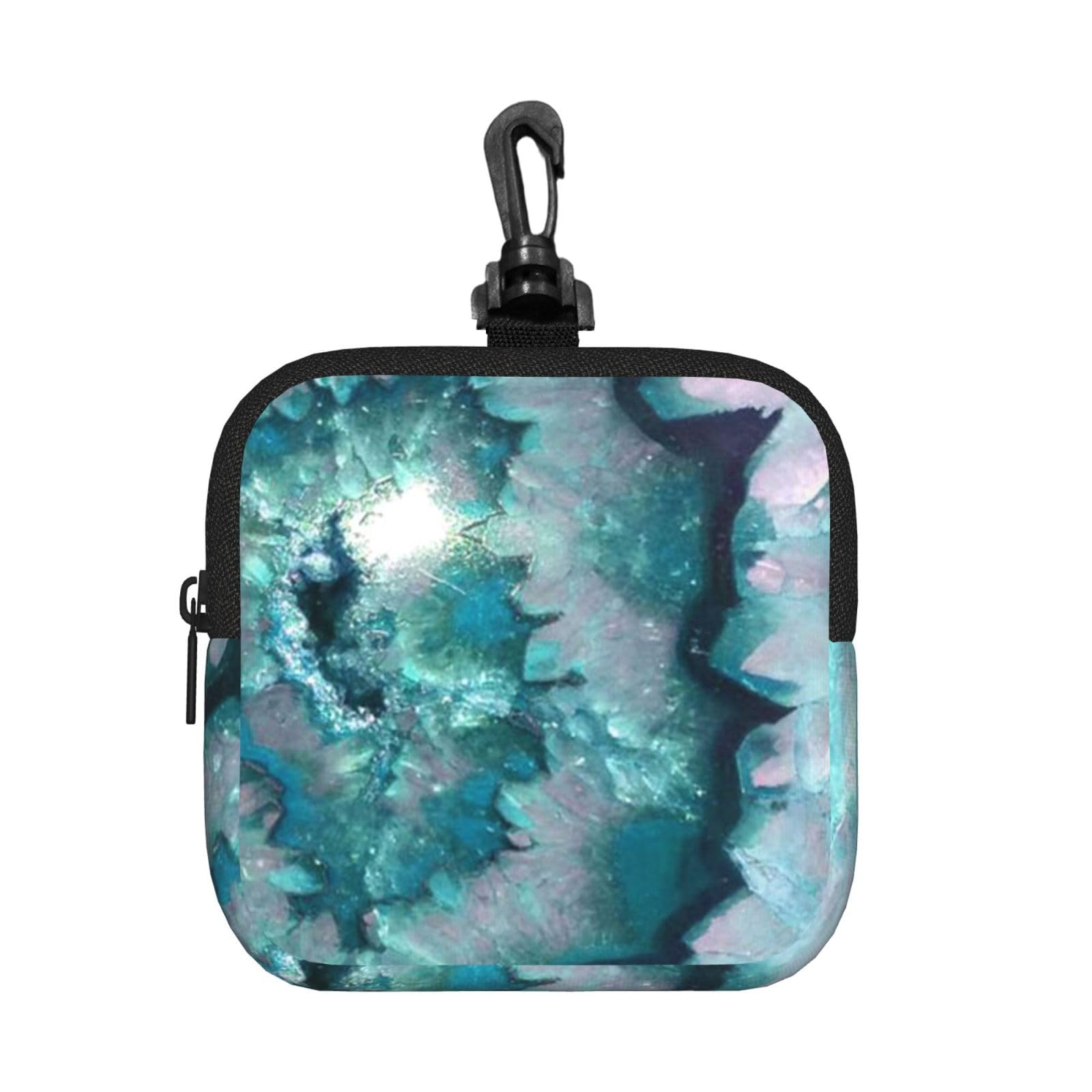 Ercgad Unisex Black Teal Agate Print Square Storage Bag Travel Toiletry Cosmetic Organizer Pouch Lightweight Reusable