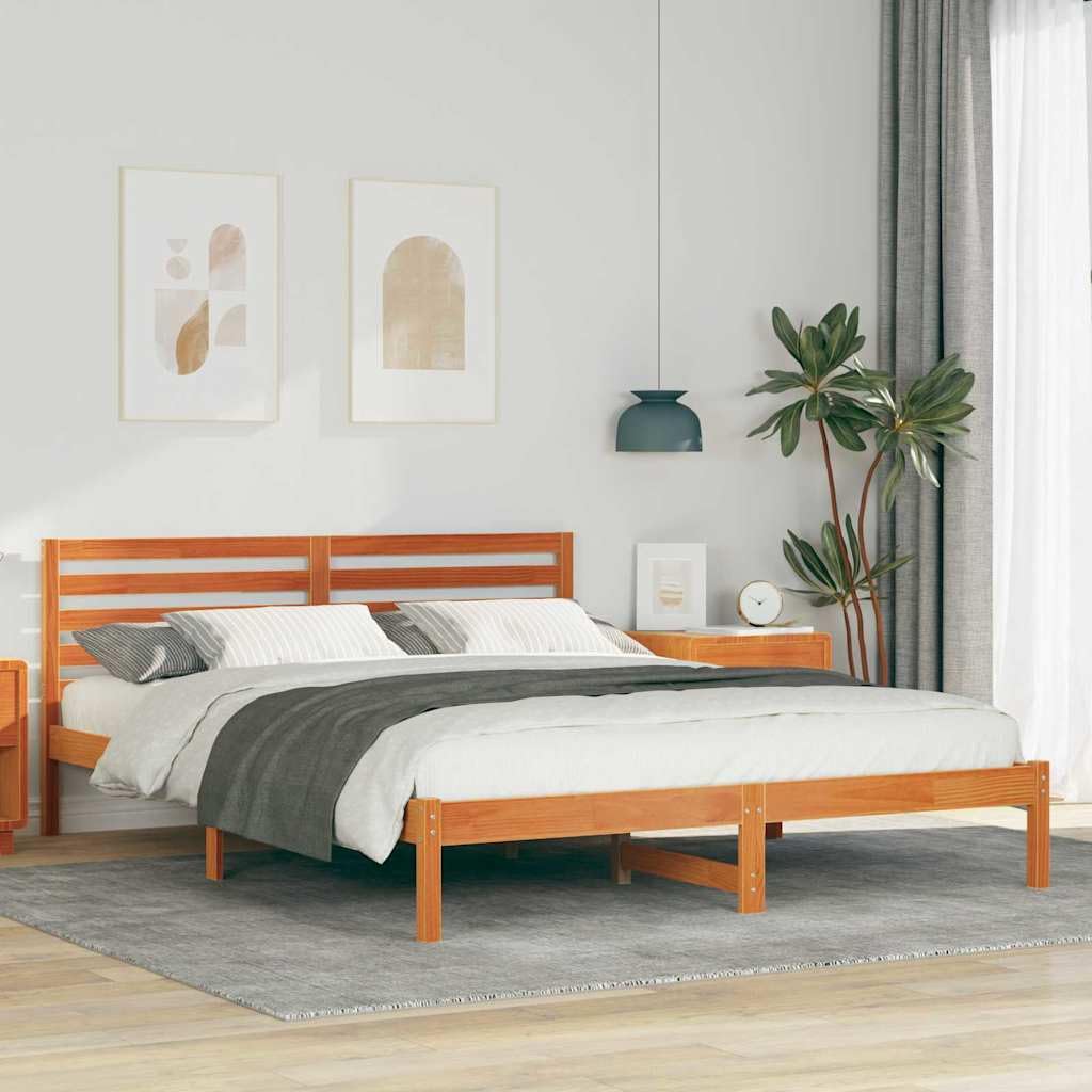 Lite drewno sosnowe minimalistyczna platformowa Brązowy 160 x 210 cm