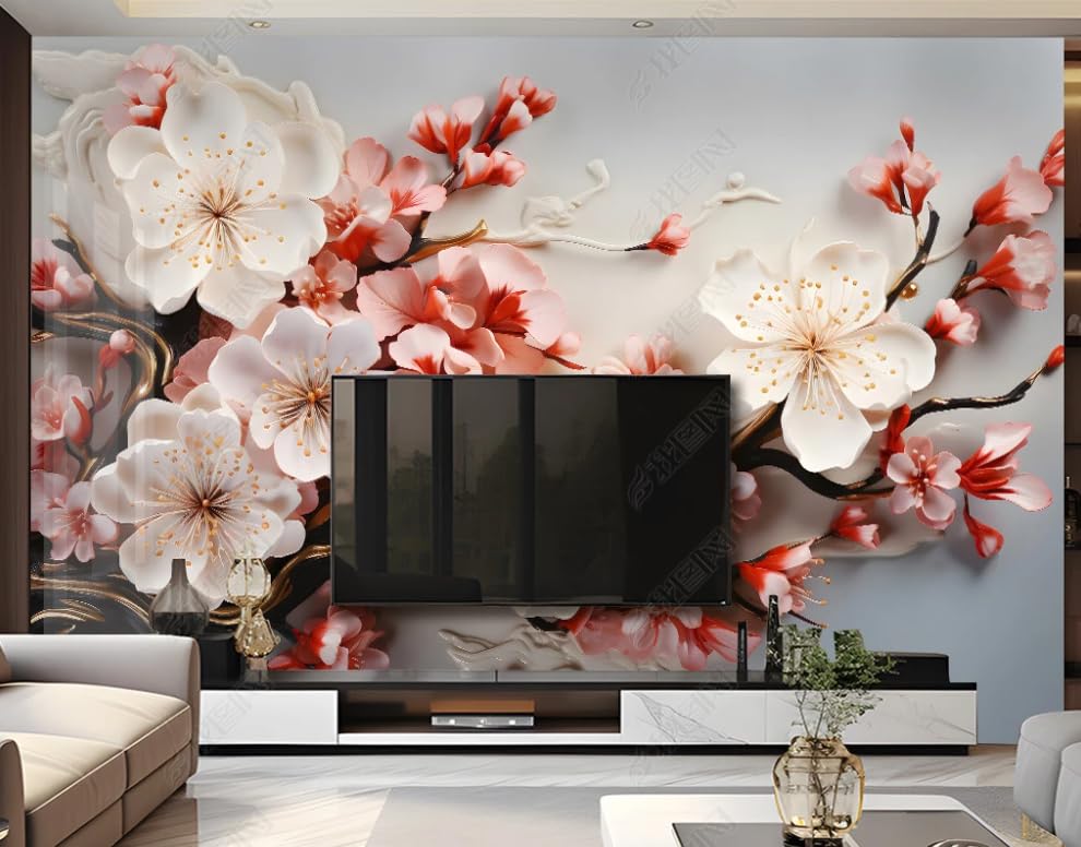 Papier peint panoramique branches fleurs prunier blanc 150x105