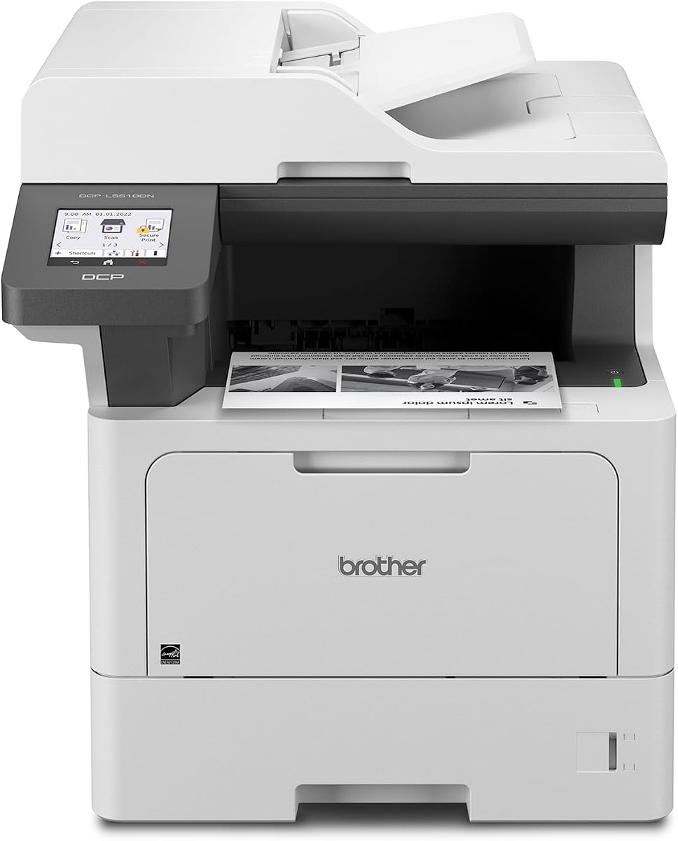 DCP-L5510DN Business Monochrome Laser All-in-One Printer with Duplex Printing and Networking, Works with Alexa