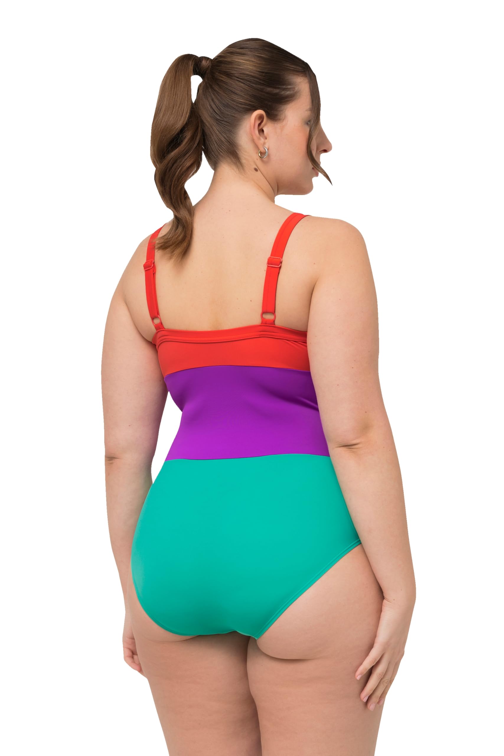 Ulla Popken Costume da Bagno con Color Blocking, Coppe morbide, Aperture e Materiale Riciclato 826476