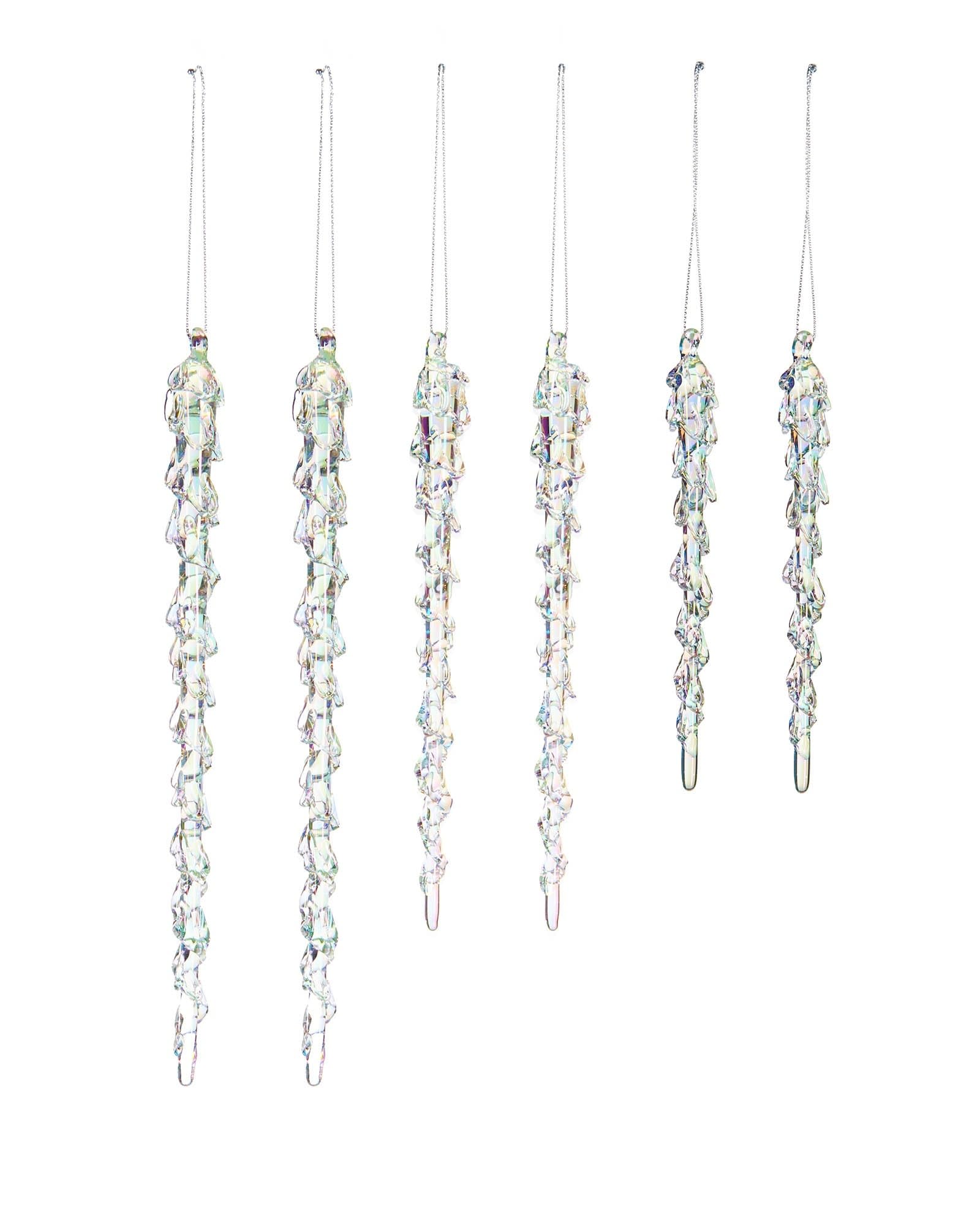 Melting Iridescent Glass Icicles – 6-Piece Christmas Tree Decoration Set, 15–25 cm
