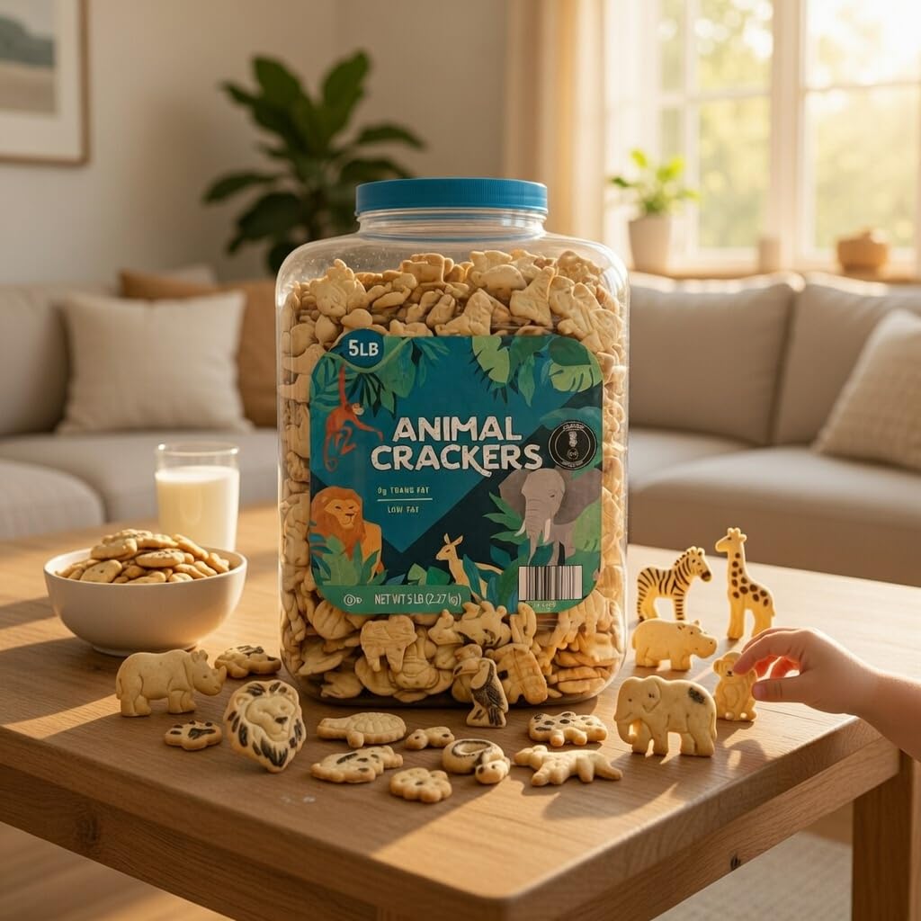 Animal Crackers Cookies, 5 lb Bulk Party Size Container, Classic Sweet Crunchy Snack Crackers, Low Fat, 0g Trans Fat, Kids Lunch Box Snacks, School Treats, Office & Party Snacks