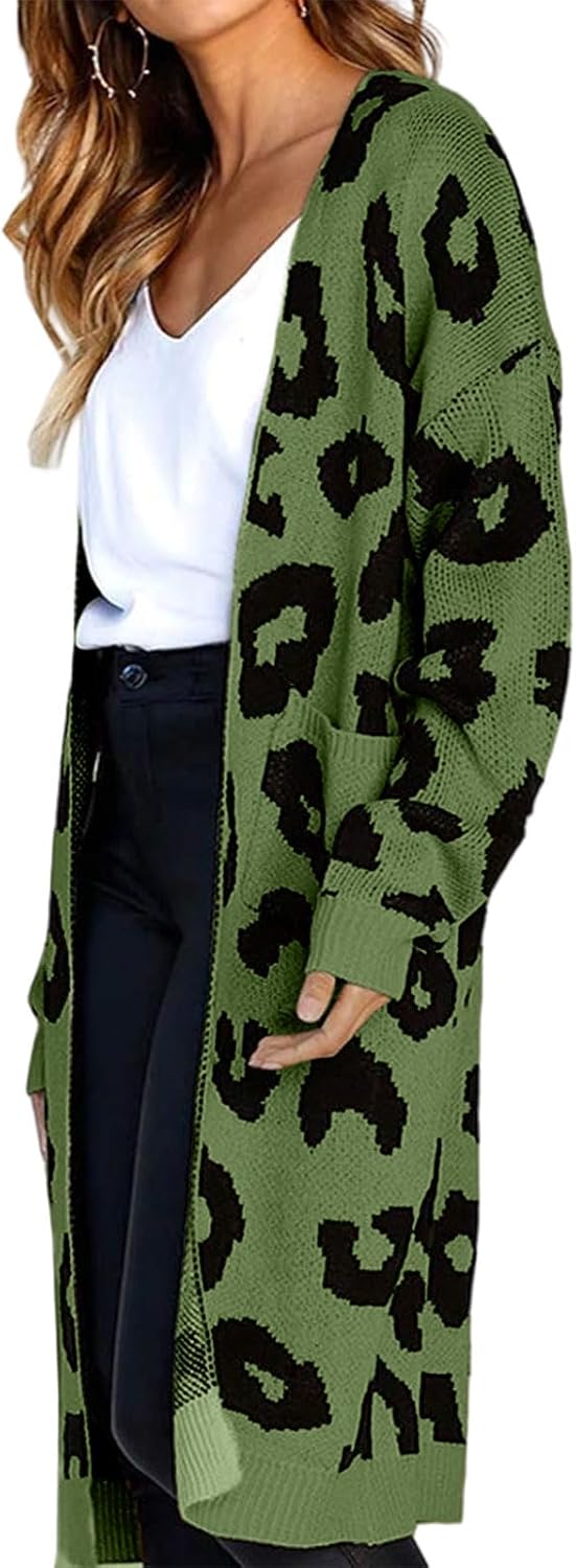 Women's Cardigan Sweaters Leopard Cheetah Long Sleeve Open Front Outwear Fall Winter Loose Knit Long Cardigans - Image 4