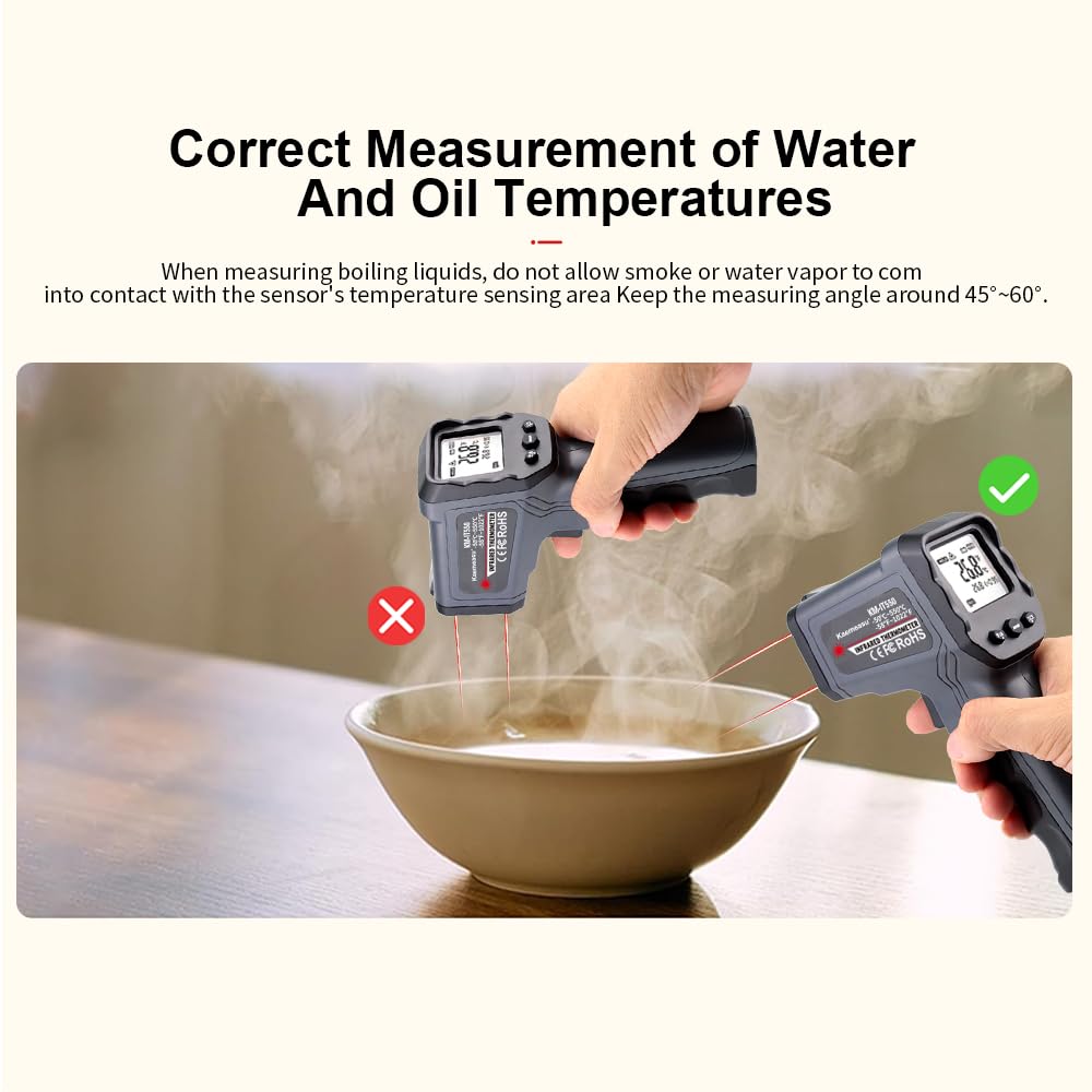 Kaemeasu Infrared Thermometer Gun for Cooking BBQ Grilling Kitchen Home Use -50℃~550℃（-58℉~1022℉） 12:1 Adjustable Emissivity Dual Laser Temp Gun (KM-IT550)