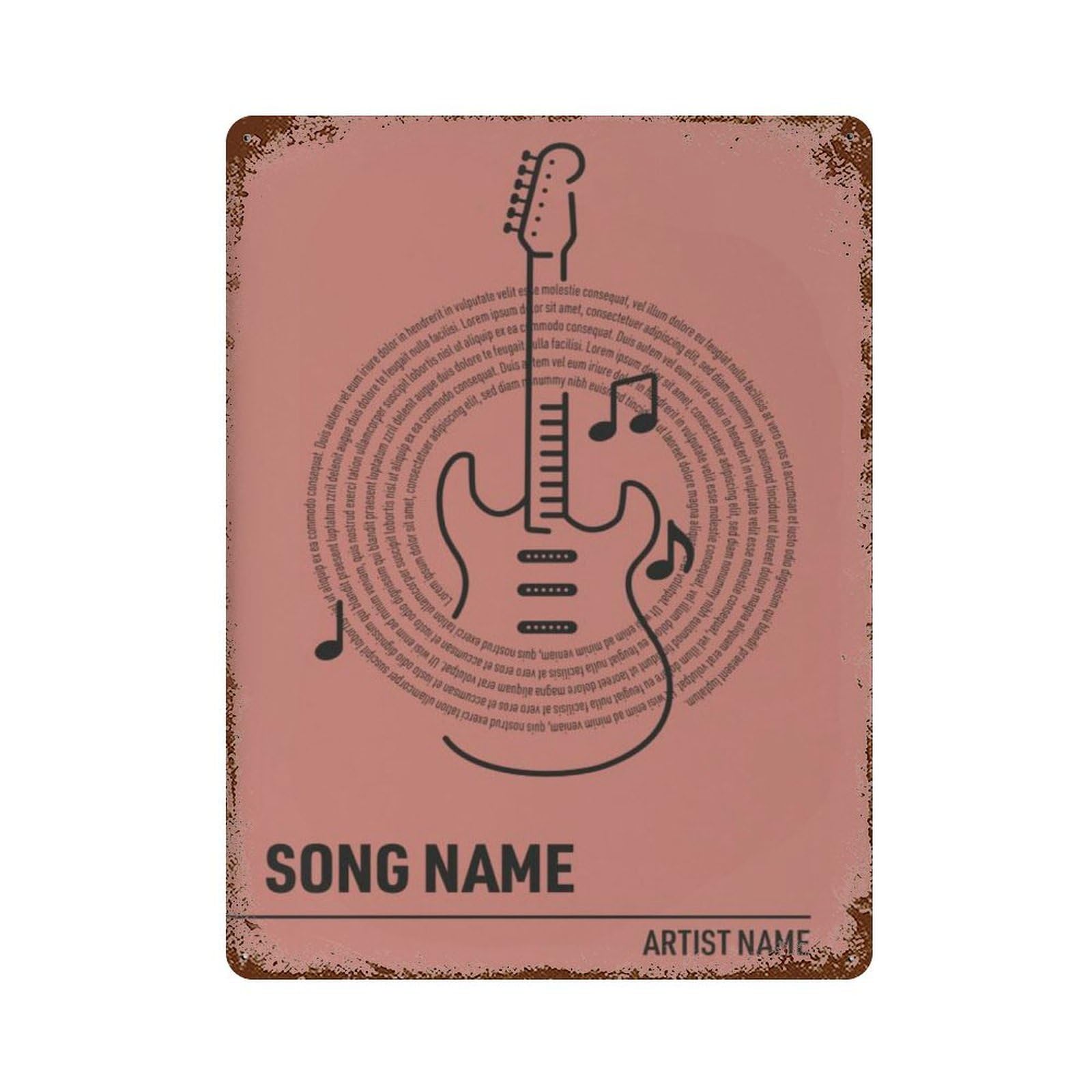 xiaoxiaoshen Custom Guitar Lyrics Terracotta And Black, Music Gift Wall Decor Art Metal Tin Poster Modern Home Decor Art Home Bar Shop Decorations Vintage Sign 40x30cm