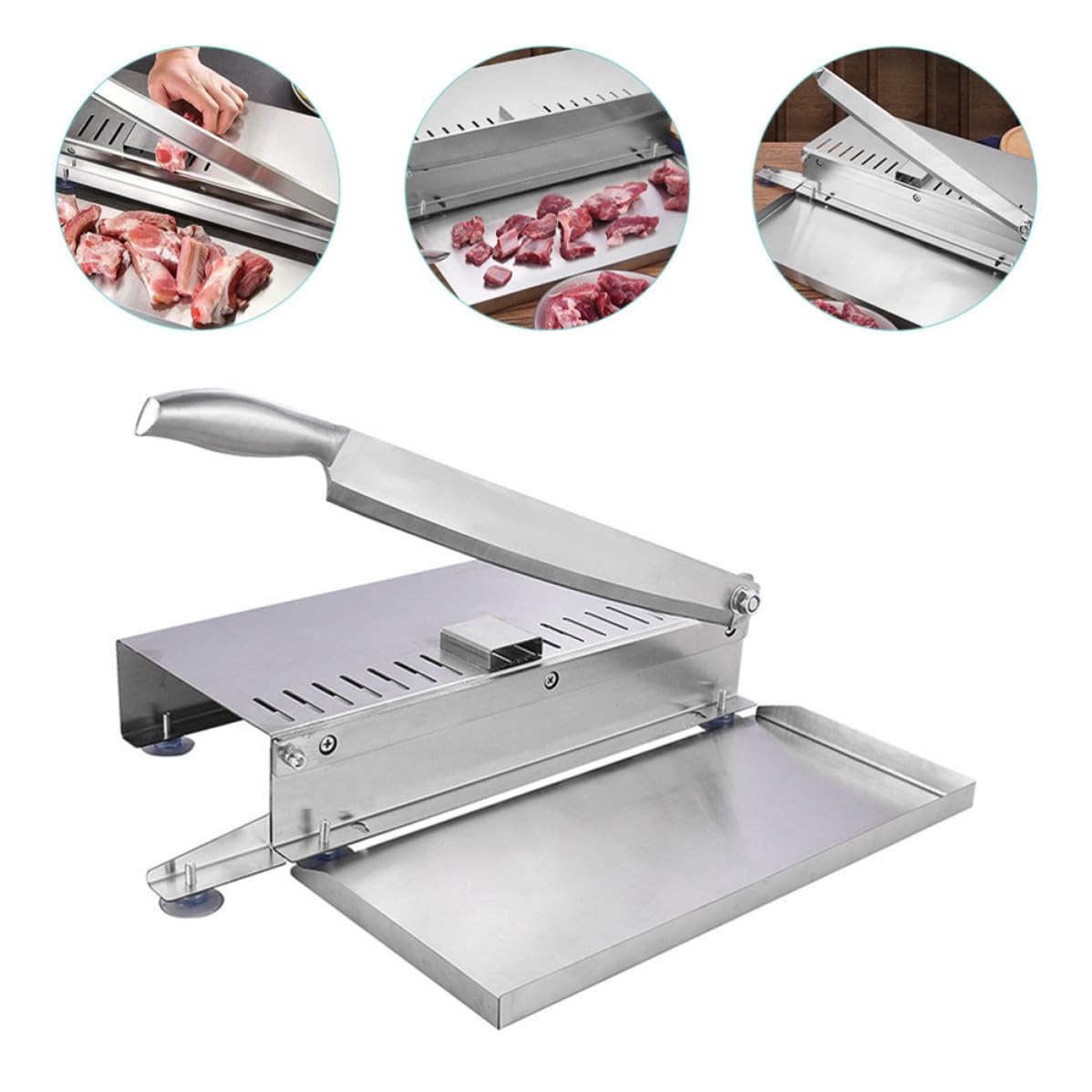 Coltello da Carne e Taglio Ossa in Acciaio Inossidabile Resistente All'usura, Affettatrice Manuale Argento per Carne Congelata, per Uso Domestico