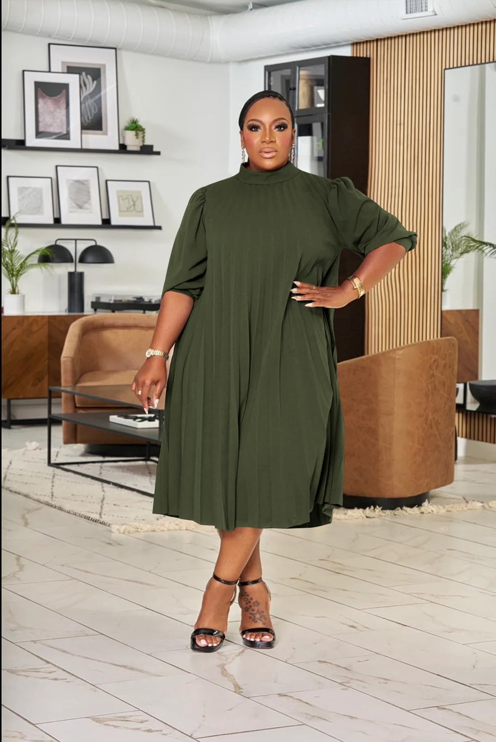 Women's Plus Size Casual Pleated Dress Summer Short Sleeve Flowy Swing Dress Loose Beach Dresses - Image 2