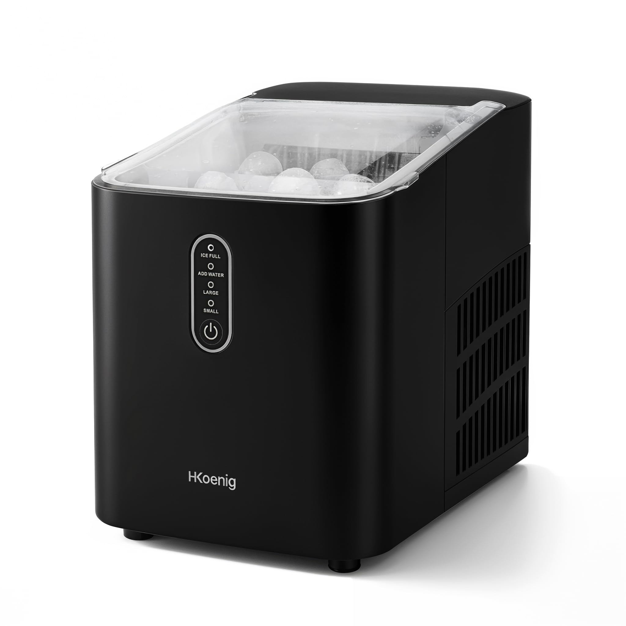 H.Koenig KUB14 Eiswürfelmaschine, 12kg in 24 Stunden, Eiswürfel in 6min, 2 Eiswürfelgrößen, 120 W Schwarz leise, Eiswürfelbereiter, 1 L, Eiswürfelschaufel