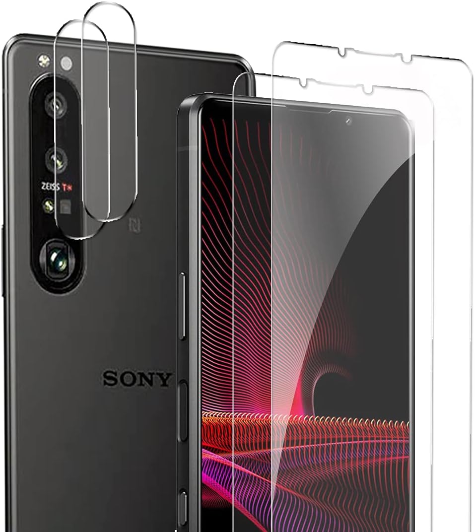 for SO-NY Xperia 1 III Screen Protector [2 Pack] with Camera Lens Protector [2 Pack], 9H Hardness Anti-Scratch Tempered Glass, Case Friendly, Anti-Fingerprint,Anti-Scratch
