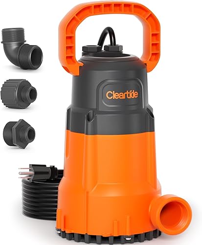 Cleartide Bomba de sumidero sumergible, bomba de agua utilitaria de 12 HP para drenaje de piscinas, jacuzzi, sótano, bomba de drenaje eléctrica con