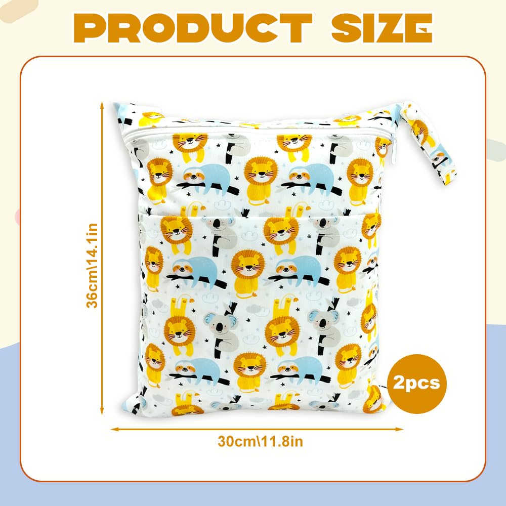 Copbopwn 2Pcs Wet Dry Bags Waterproof Baby Swim Nappy Bag Organiser 2 Zipper Pockets Wet Bag for Baby Items Washable Reusable Cloth Diaper Bags for Swimming Travel Beach Pool Gym Yoga(14x12 inch) - Image 2