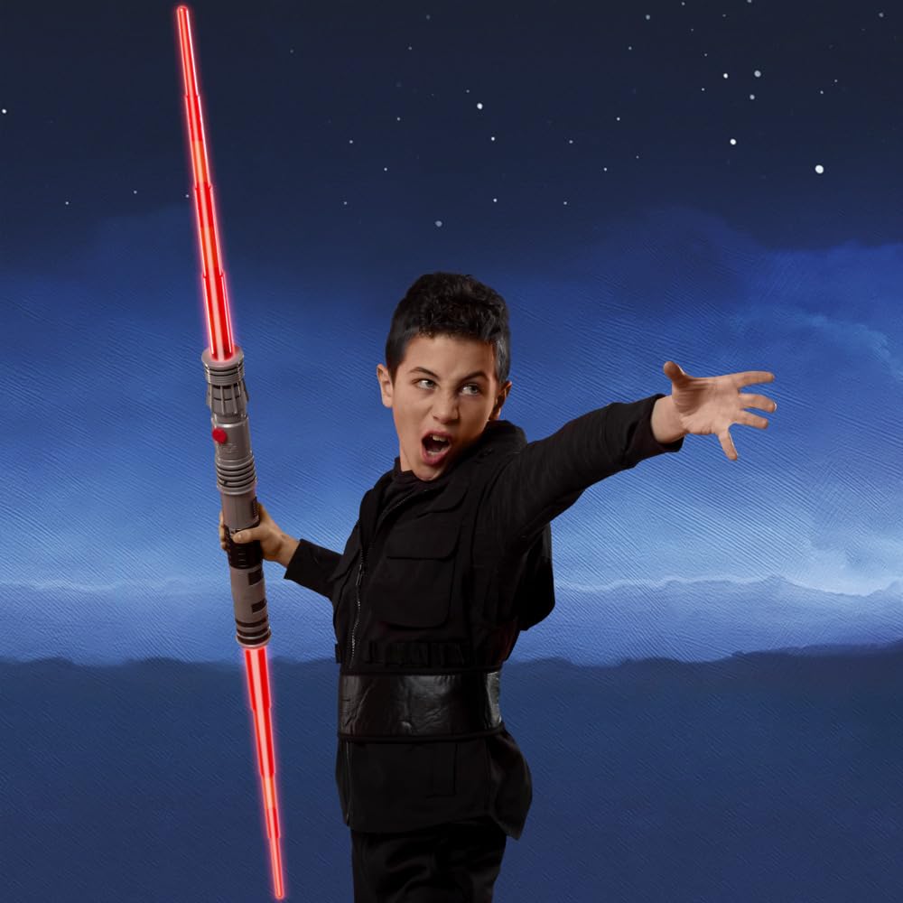 Star Wars, Darth Maul, Sable de luz electrónico de Doble Hoja, Sable de luz Rojo Oficial, para Usar con Disfraces, Juguetes para niños y niñas a Partir de 4 años