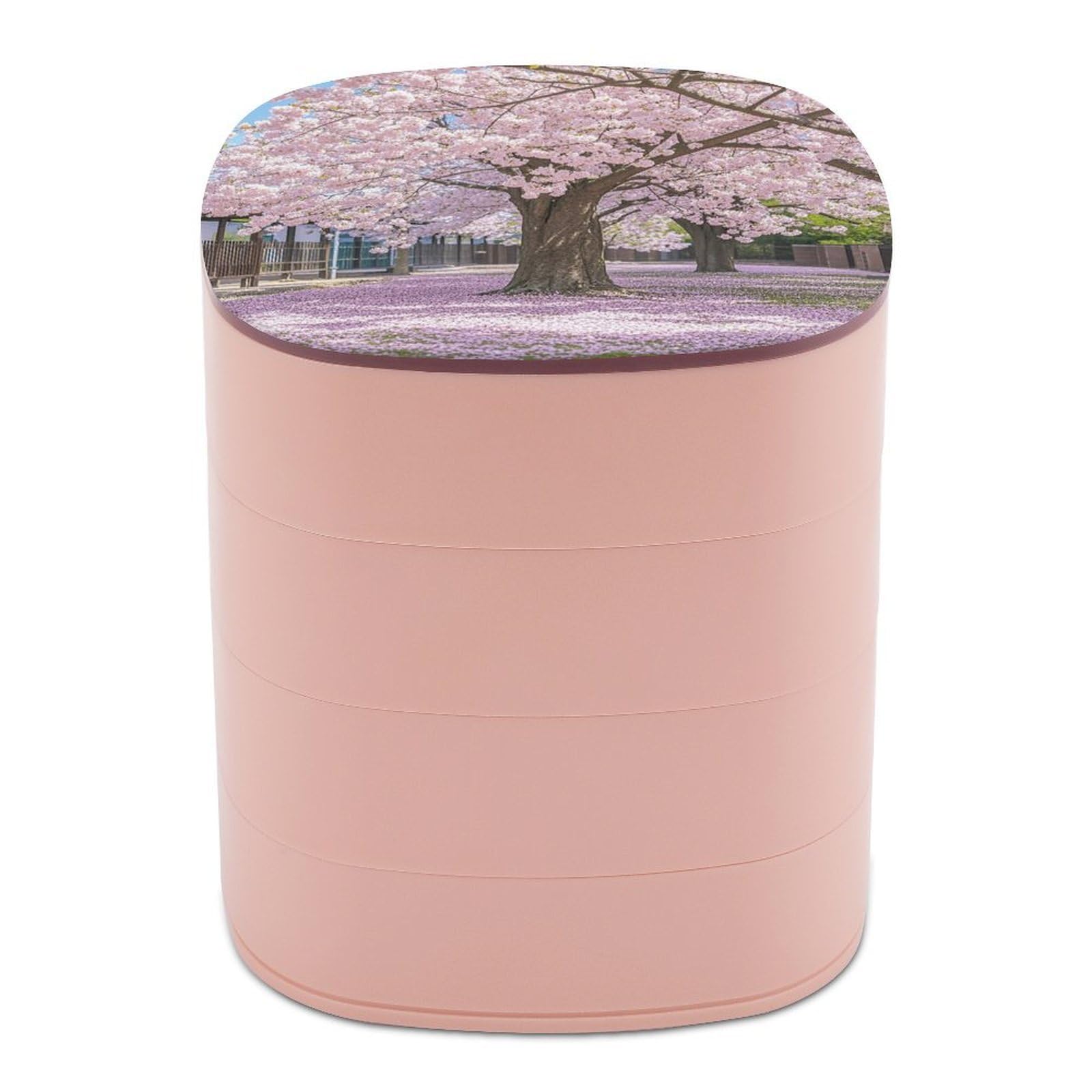 FekiLoot Rotating Cherry Blossom Jewelry Box Large Capacity Jewelry Organizer with Mirror 4 Tier Hoop Ring And Earring Holder With Lid Small Travel Jewelry Case for Women