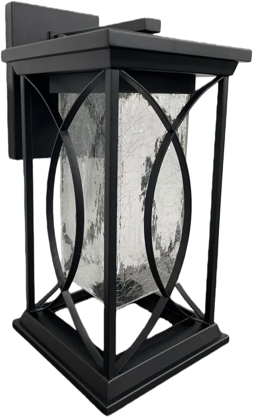 18" Large Outdoor Sconce Dusk to Dawn Coach Lantern Modern Extra Large Exterior Light Fixture Waterproof Black Aluminum with Crack-Like Glass Mission Outside Light