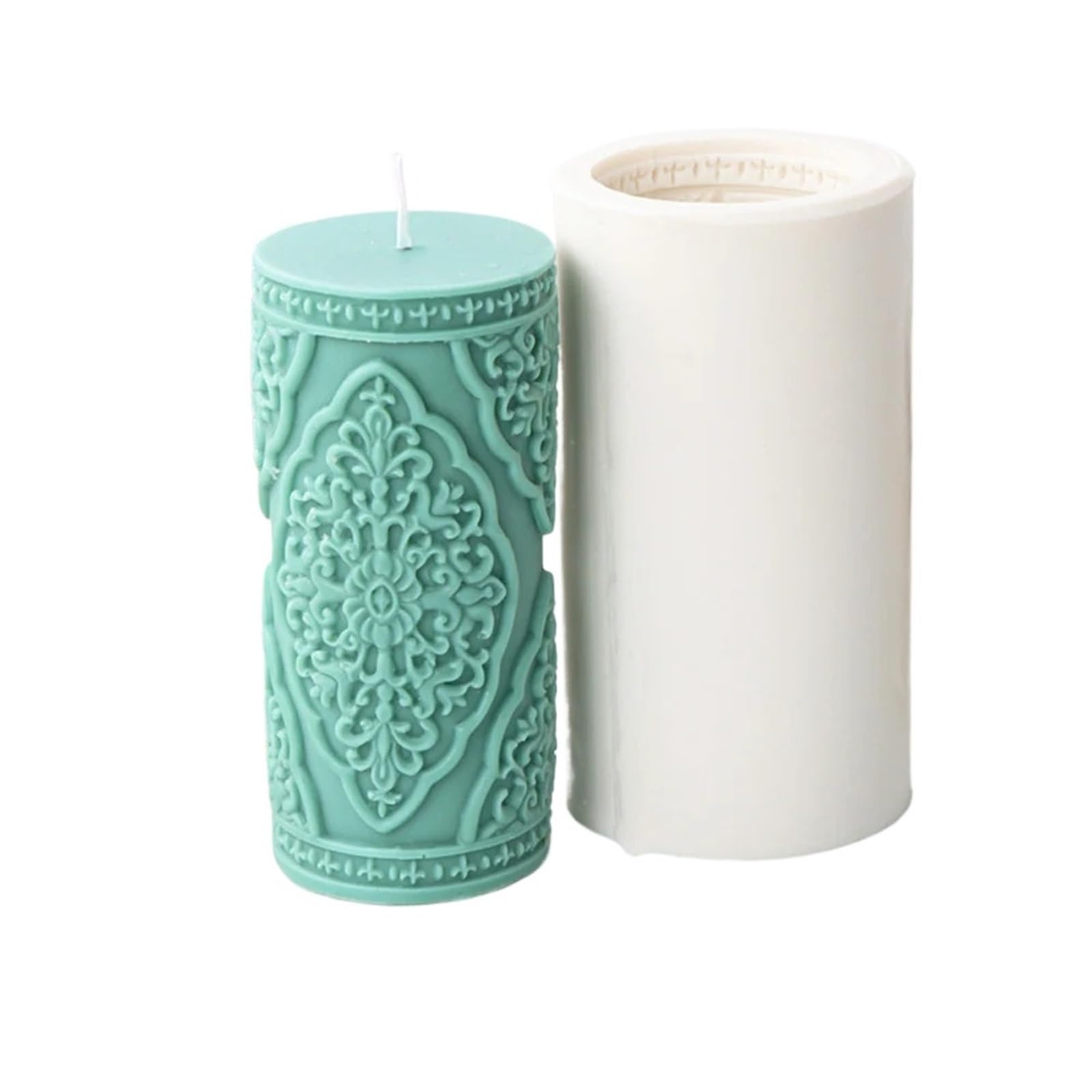 Moule à bougie cylindrique en Silicone motif Floral, 4 pièces, moule savon d'aromathérapie, moules gypse Pour Bougie(White02)
