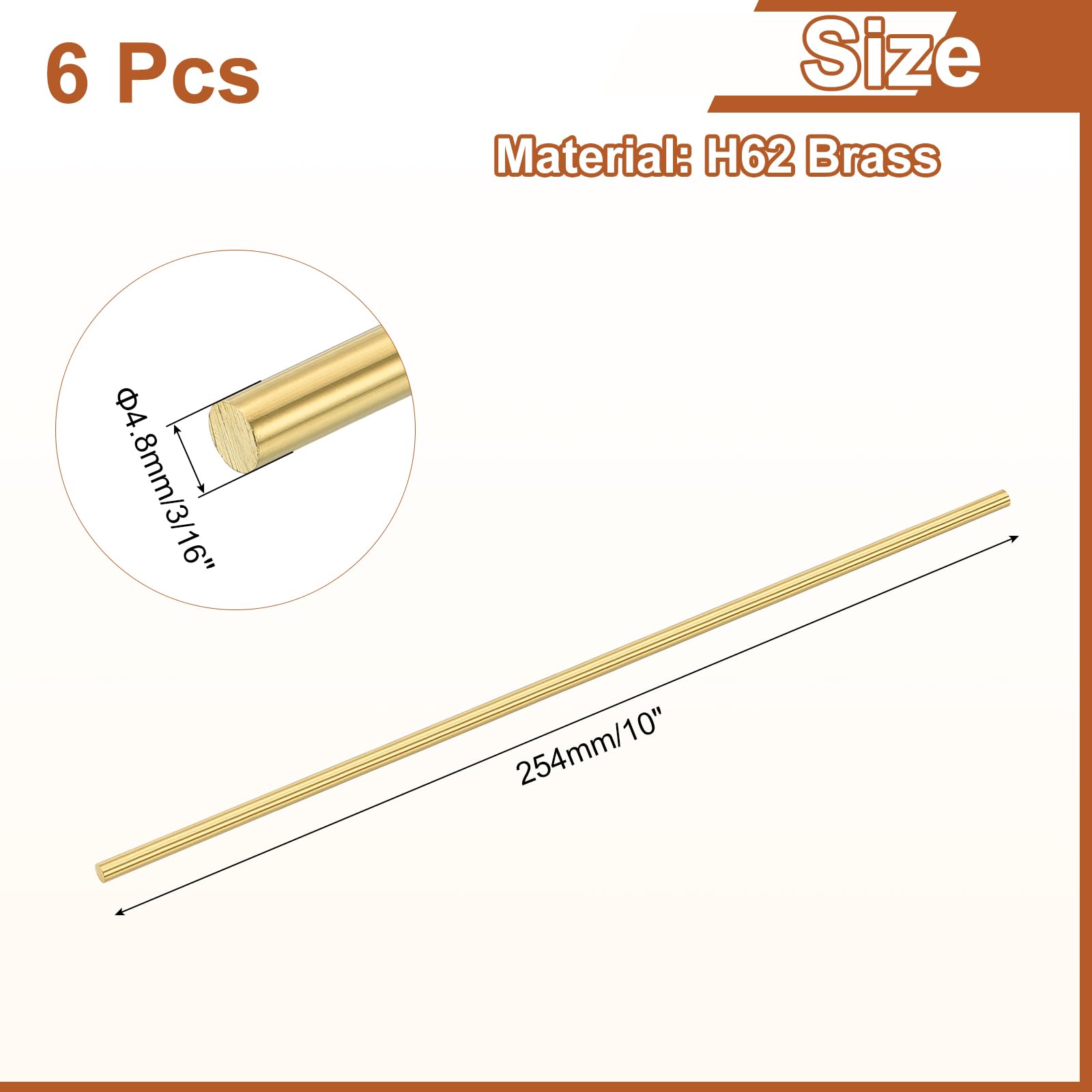 QUARKZMAN 6 Pz 3/16"(4.8mm Dia Astone Solido Tondo in Ottone Astone Tornio