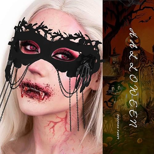 Miniatura 2 de CanB Máscara de Halloween para mascarada, disfraz de cosplay, máscara de araña Mardi Gras, máscara facial negra para mujeres y niñas