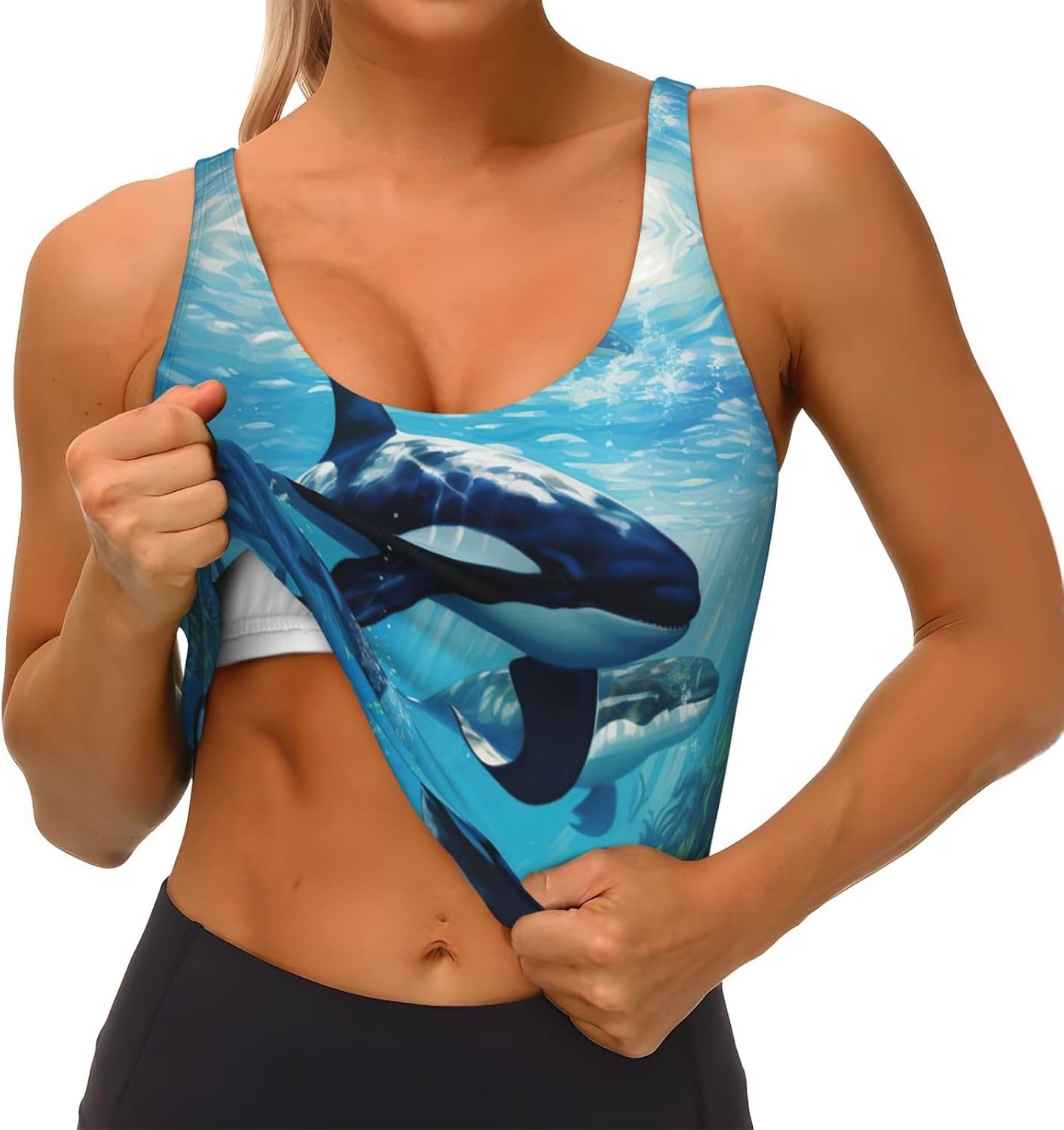 Killer Whales Swim Along Print Women'S Sports Bra Tank Tops,Longline Sports Bras For Yoga,Workout And Running