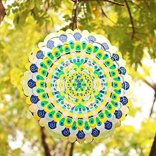 KOAIKA Wind Spinner 12 Inches,3D Peacock Shape Wind Spinner,Hanging Wind Spinner Stainless Steel
