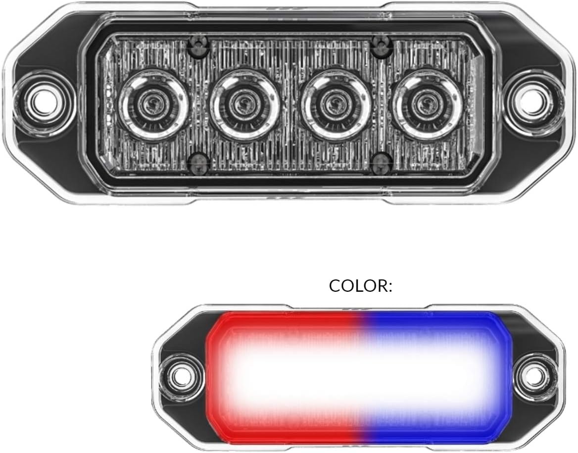 SpeedTech Lights Z-4 TIR 12W LED Strobe Light for Police Cars, Construction Trucks, Service Vehicles, Plows, Emergency Vehicles. Surface Mount Grille Flashing Hazard Beacon Light - Red/Blue