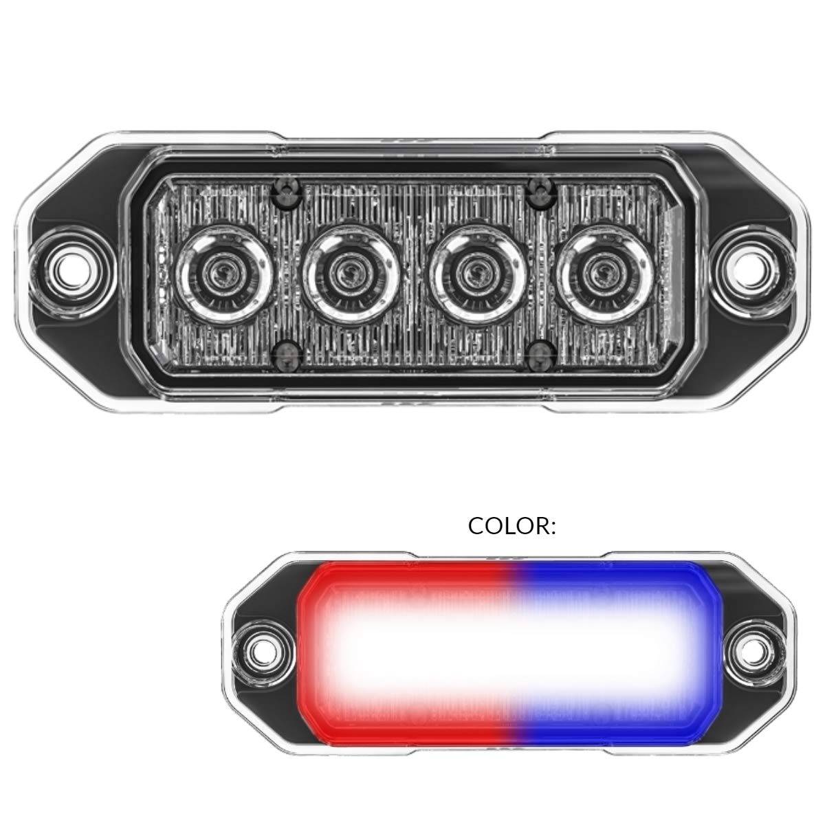 SpeedTech Lights Z-4 TIR 12W LED Strobe Light for Police Cars, Construction Trucks, Service Vehicles, Plows, Emergency Vehicles. Surface Mount Grille Flashing Hazard Beacon Light - Red/Blue